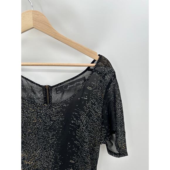 Patterson J Kincaid Top Women SMALL Black Sheer Printed Short Sleeve Scoop Neck - Picture 3 of 8